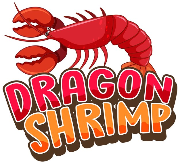 Kreeft stripfiguur met Dragon Shrimp lettertype banner geïsoleerd