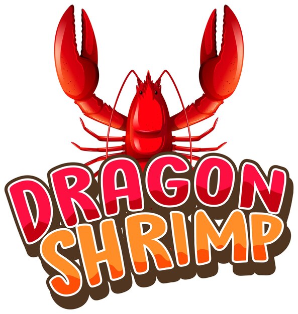 Kreeft stripfiguur met Dragon Shrimp lettertype banner geïsoleerd