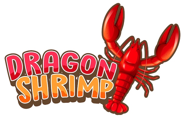 Kreeft stripfiguur met dragon shrimp lettertype geïsoleerd