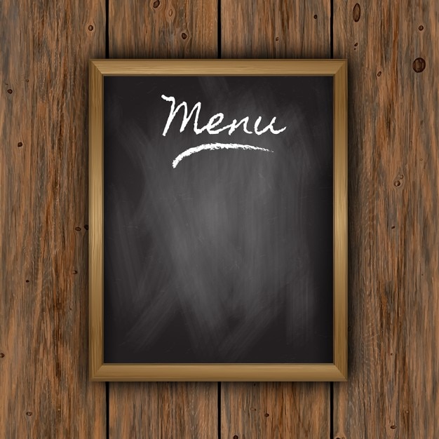 Gratis vector krijtbord menu op houten achtergrond