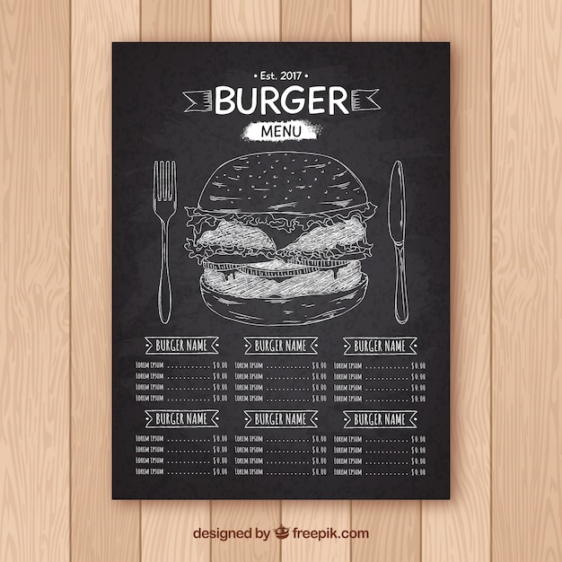 Gratis vector krijtbord met handgemaakt burger menu