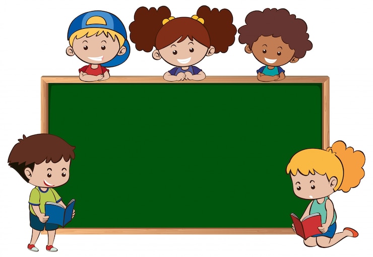 Gratis Vector krijtbord met vijf gelukkige jonge geitjes