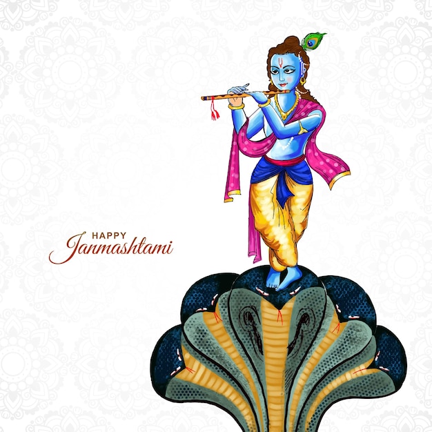 Gratis vector krishna janmashtami digitale kunst illustratie kaart ontwerp