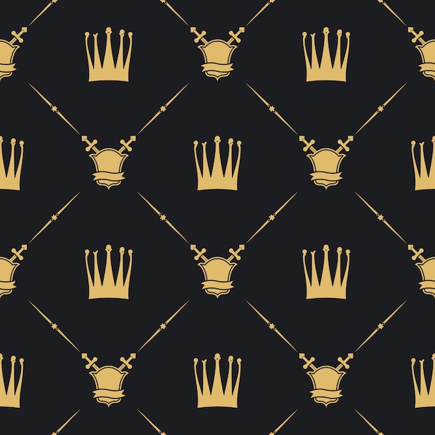 Kroon met zwaard en schild naadloos patroon. decoratie achtergrond,