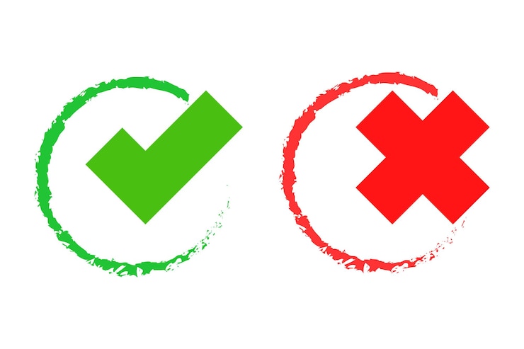 Gratis Vector kruis en vinkje ja of nee symbool of keuze teken vectorillustratie