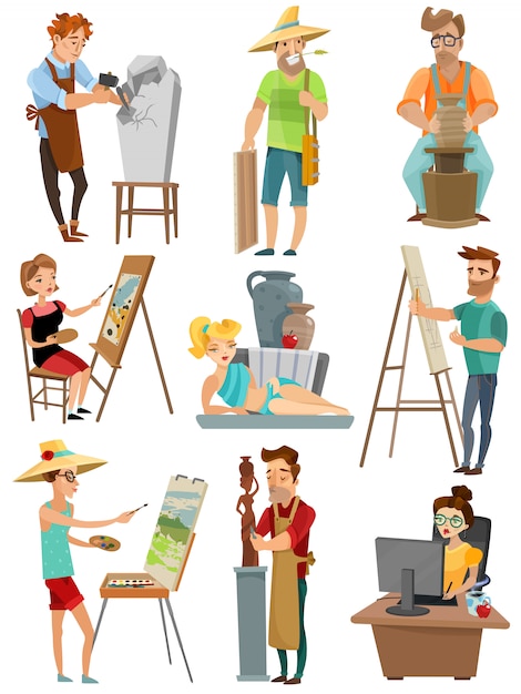 Gratis vector kunstenaar cartoon set