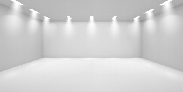 Kunstgalerij lege kamer met witte muren en lampen