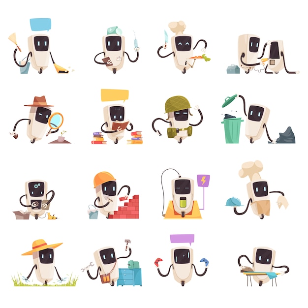 Kunstmatige intelligentie robots icons set