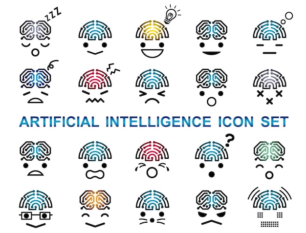 Gratis vector kunstmatige intelligentie vector icon set geïsoleerd op een witte achtergrond