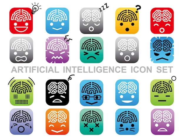 Gratis vector kunstmatige intelligentie vector icon set geïsoleerd op een witte achtergrond