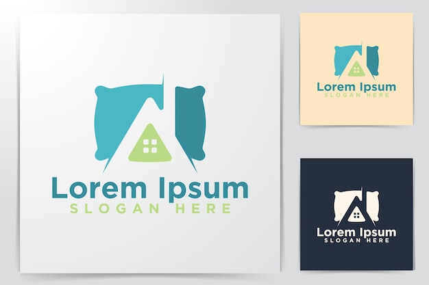 Kussen, huis droom logo ontwerp vectorillustratie