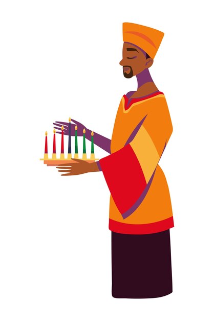 Gratis vector kwanzaa man met kinara illustratie