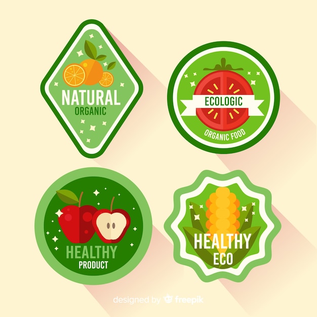 Gratis vector labelontwerp voor biologisch, plantaardig, ecologisch, natuurlijk voedsel