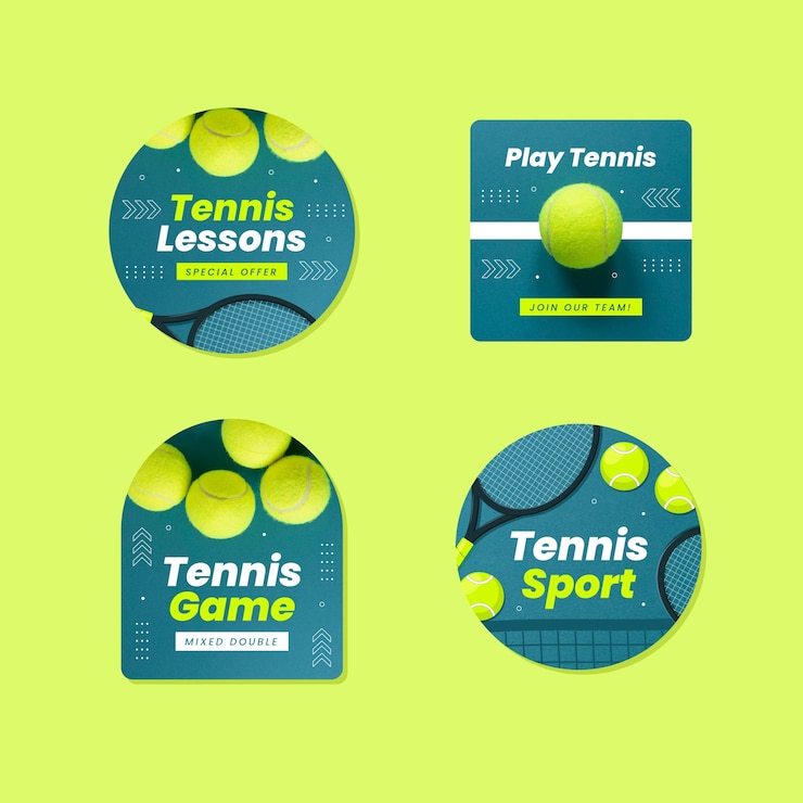 Gratis Vector labels voor tennisspel in plat ontwerp