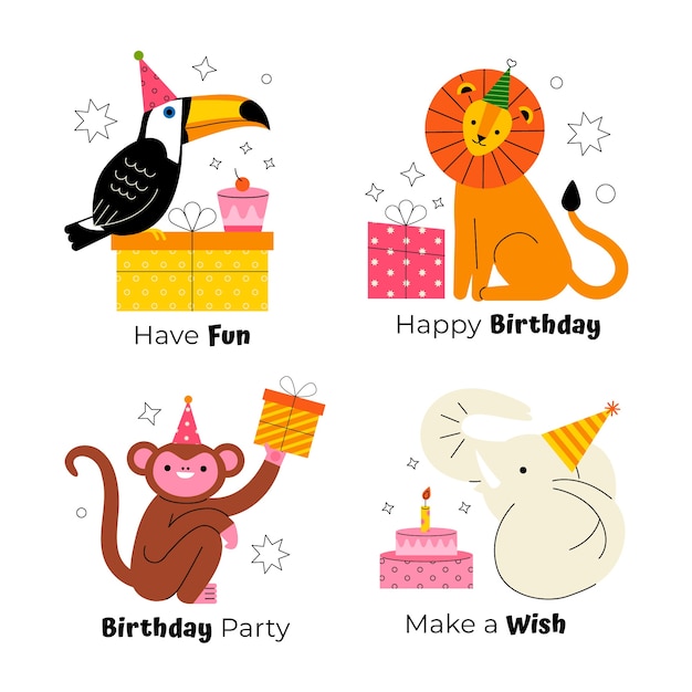 Gratis vector labelset voor verjaardagsfeestje voor dieren