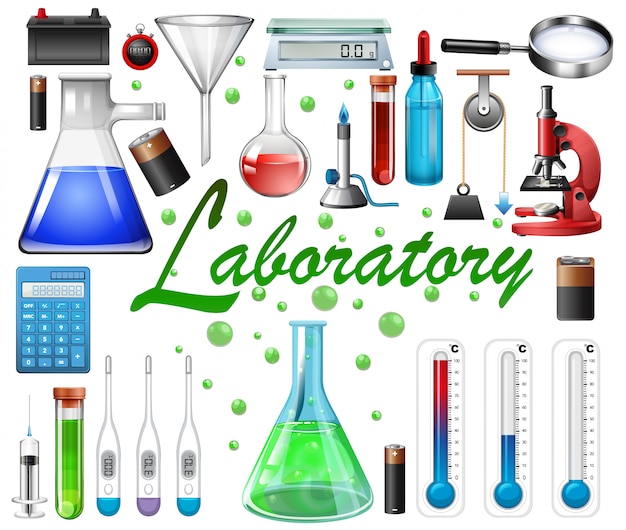 Gratis vector laboratoriummateriaal op witte achtergrond