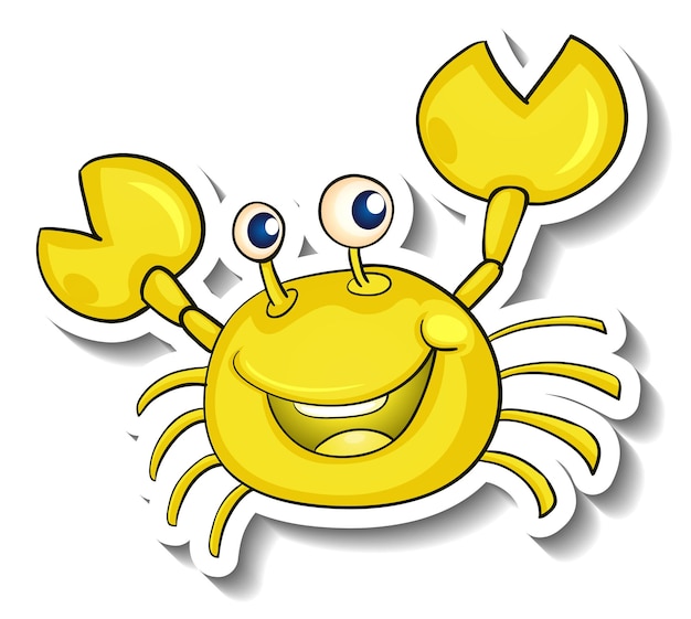 Gratis vector lachende gele krab cartoon sticker
