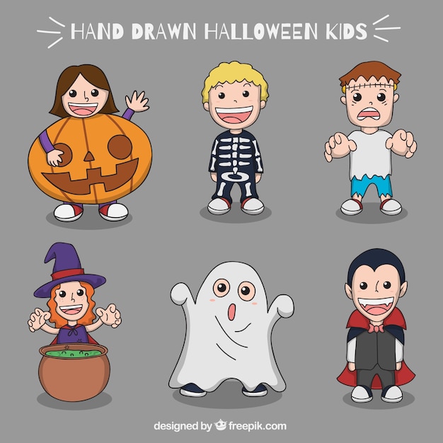Lachende kinderen met grote Halloween kostuums