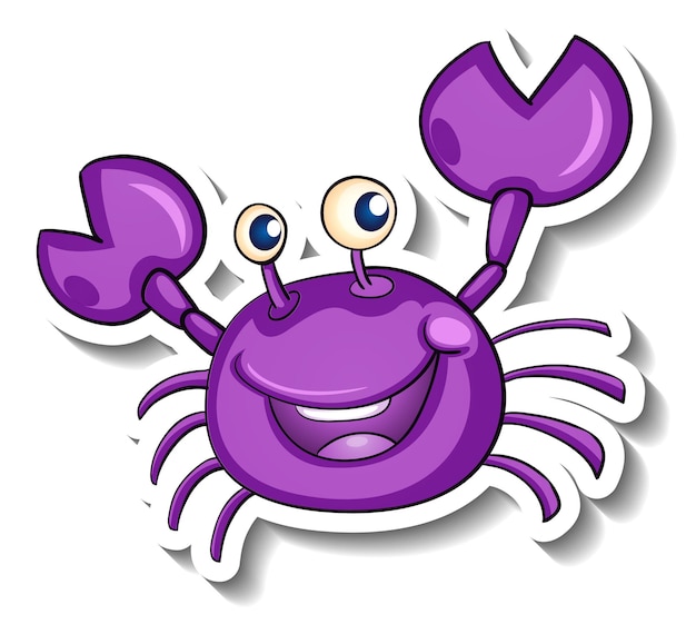 Gratis vector lachende paarse krab cartoon sticker