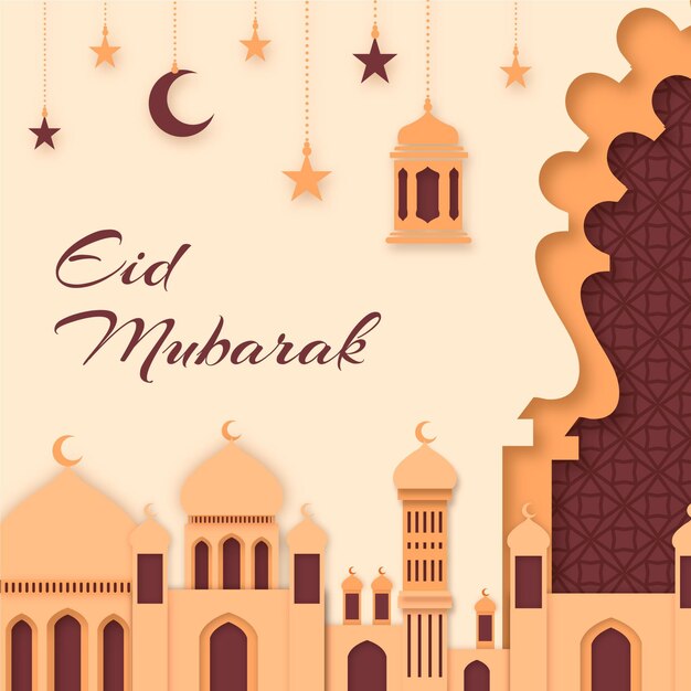 Lagen van zand moskee papierstijl eid mubarak