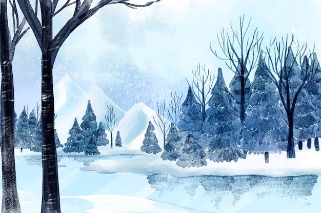 Gratis vector lake en bomen winterlandschap