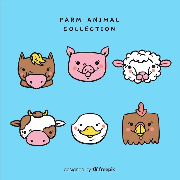 Landbouwhuisdieren collectie in de hand getrokken stijl