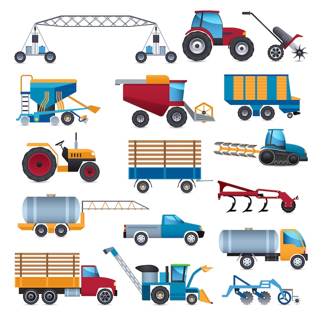 Gratis vector landbouwmachines icons set