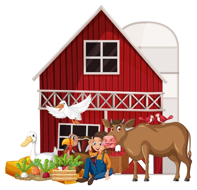 Gratis vector landbouwthema met boer en dieren