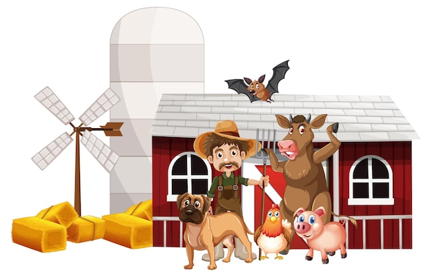 Gratis vector landbouwthema met boer en dieren