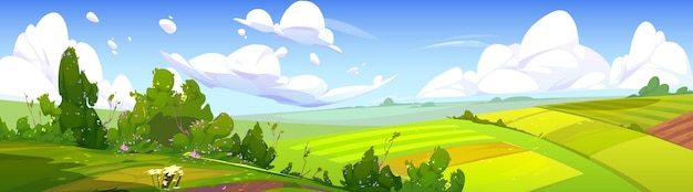Gratis vector landelijk landschap met groene landbouwvelden