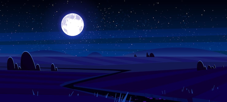 Gratis Vector landelijk landschap met landbouwvelden 's nachts