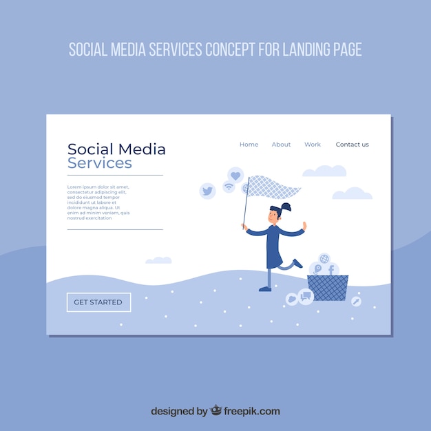 Gratis vector landingspagina sjabloon met sociale media concept