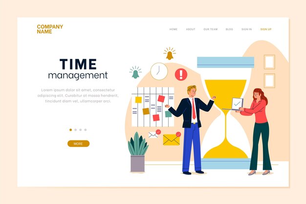 Landingspagina-sjabloon voor tijdbeheer met platte hand