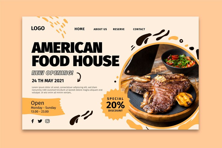 Gratis Vector landingspagina voor amerikaans eten