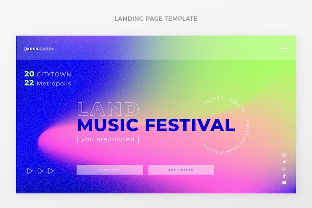 Gratis vector landingspagina voor kleurrijke muziekfestivals met kleurovergang