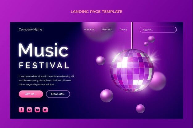 Gratis vector landingspagina voor kleurrijke muziekfestivals met kleurovergang