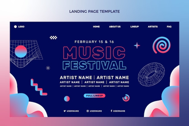 Gratis vector landingspagina voor kleurrijke muziekfestivals met kleurovergang