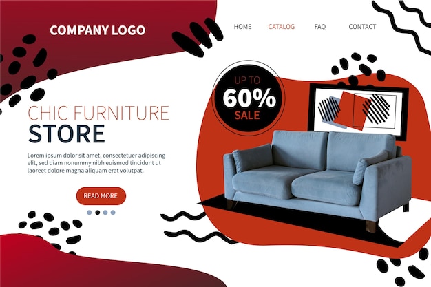Gratis vector landingspagina voor verkoop van meubels met kleurovergang met foto
