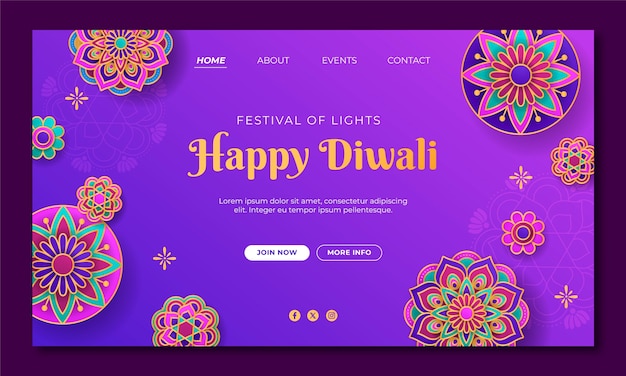 Gratis vector landingspaginasjabloon voor diwali-festivalviering