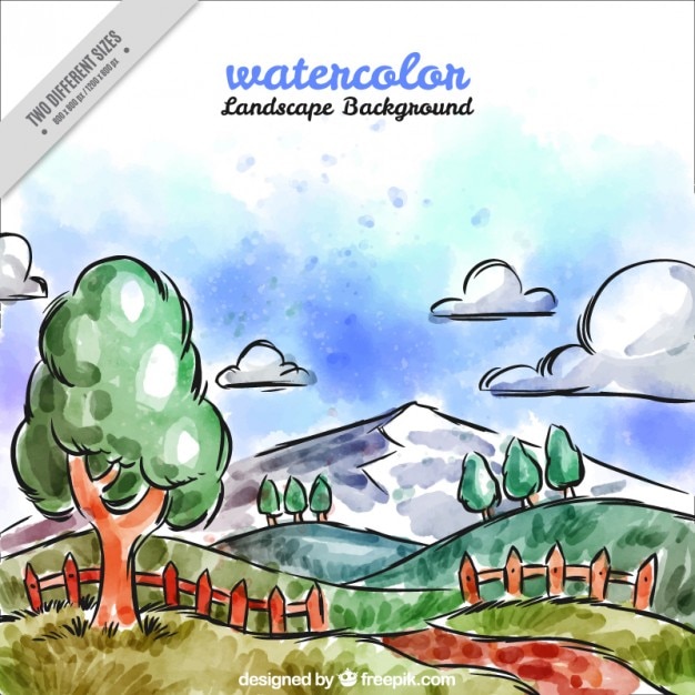 Gratis vector landschap achtergrond met waterverf