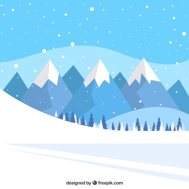 Gratis vector landschap achtergrond van sneeuw spoor en bergen