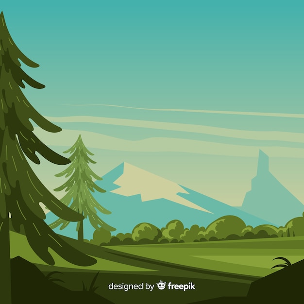 Gratis vector landschap met bergen en bomen