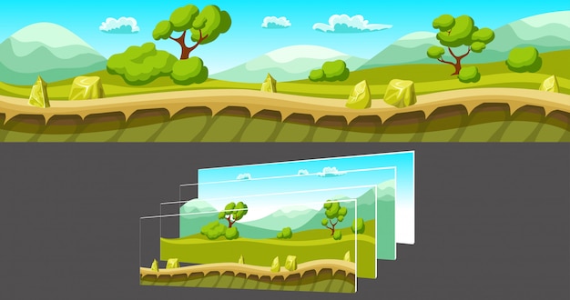 Gratis vector landschap met gescheiden lagen voor spel