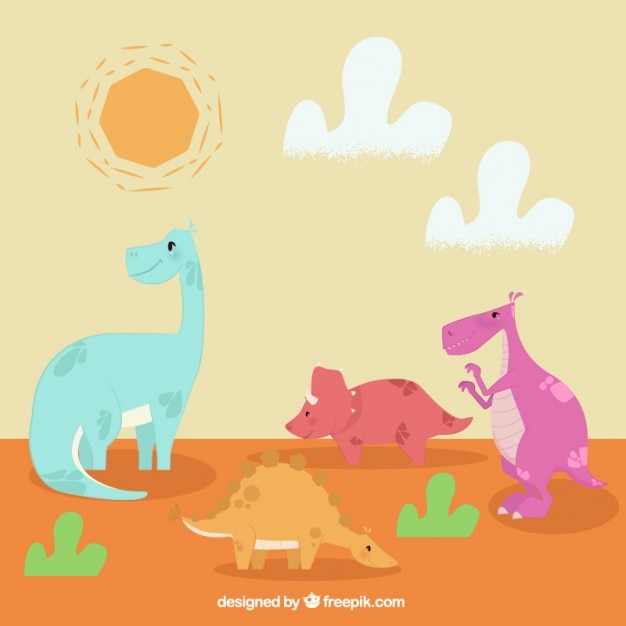 Gratis vector landschap met leuke dinosaurussen