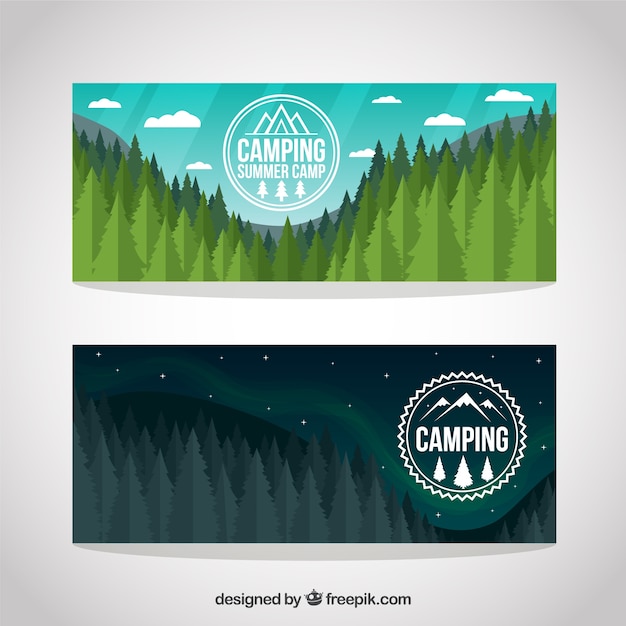 Gratis vector landschap vol dennen banners