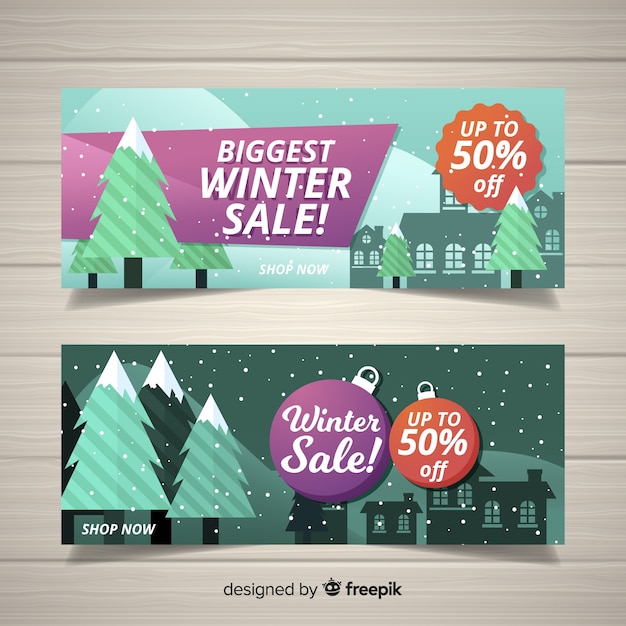 Gratis vector landschap winter verkoop banner