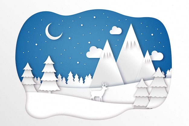 Gratis vector landschapswinter in papierstijl