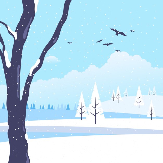 Gratis vector landschapswinter in plat ontwerp