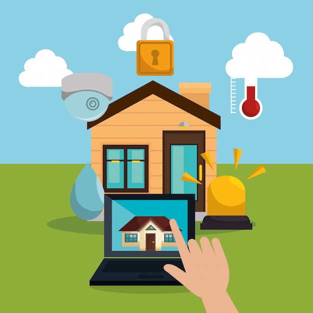 Gratis vector laptop die smarthome-technologie bestuurt