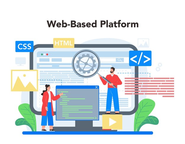 Lay-outontwerper online service of platform Webontwikkeling mobiele app ontwerp en optimalisatie Gebruikersinterfacesjabloon Webgebaseerd platform Platte vectorillustratie